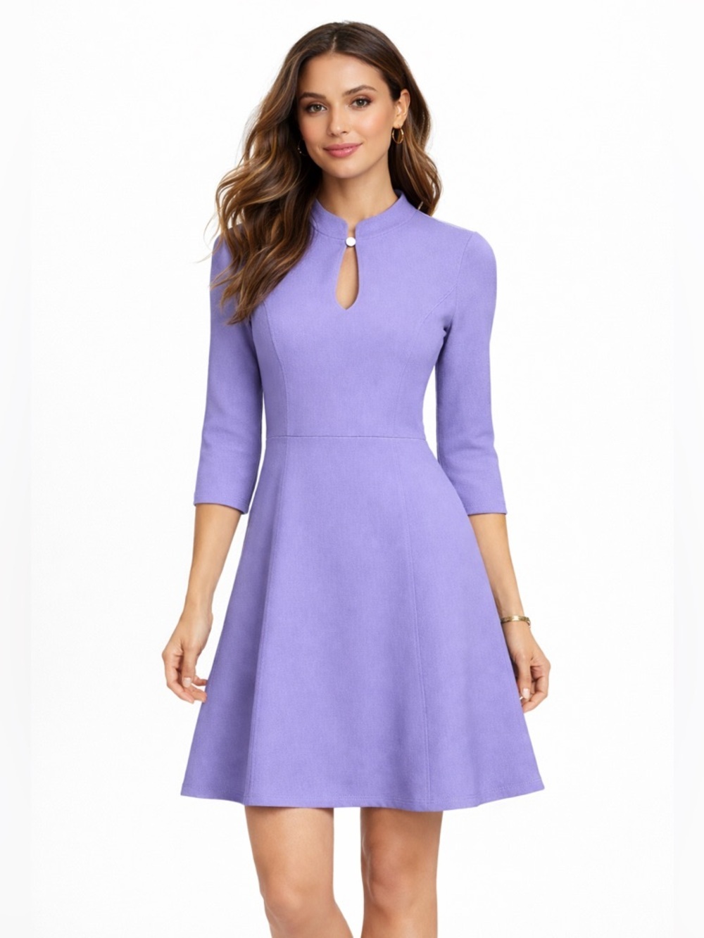 White House Black Market Lavender Fit & Flare Dress | Pearl Keyhole | Size 4